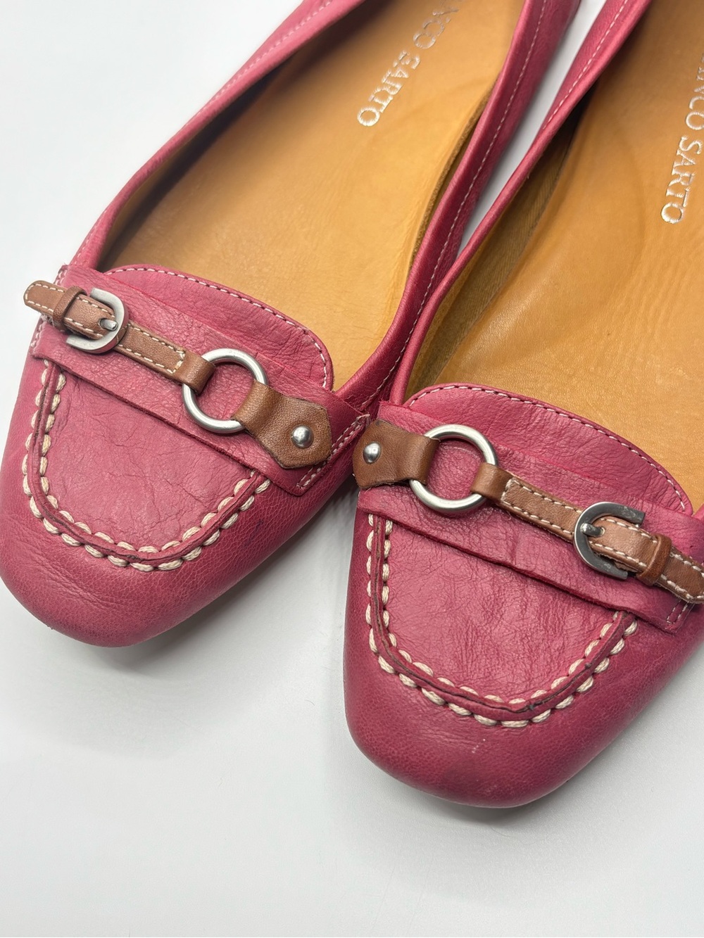 Franco Sarto Hanet Loafers Fuchsia Pink Leather Horsebit Driving Mocs 10M Preppy